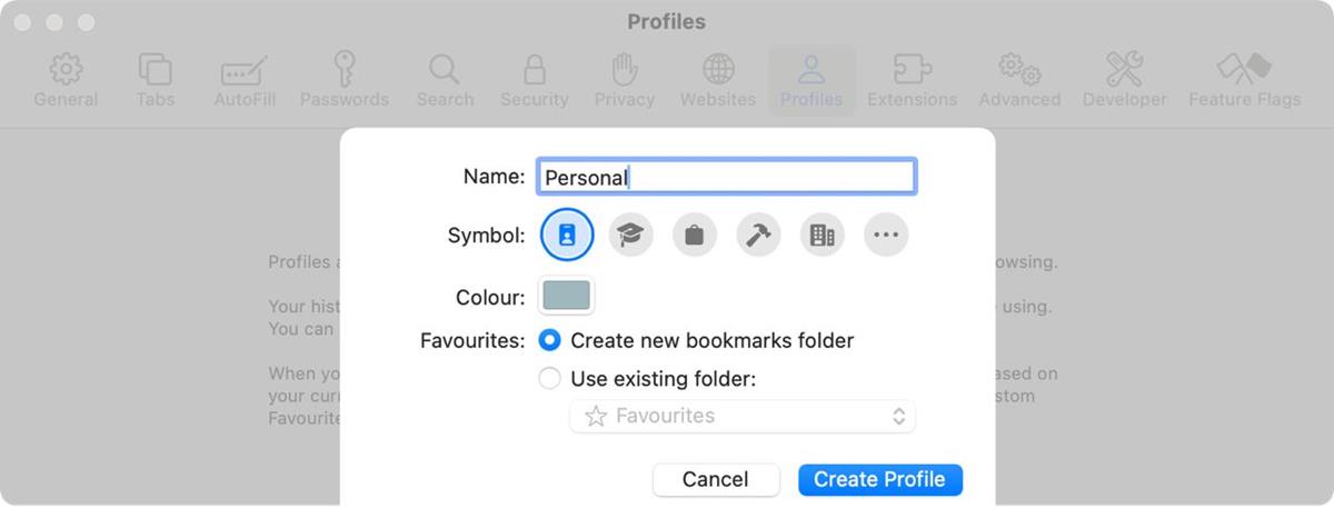 Create a Profile in Apple Safari 17