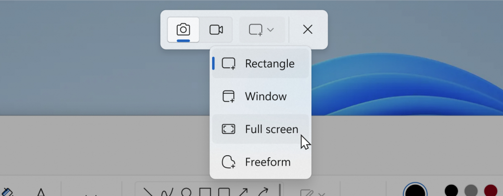 Microsoft Snipping Tool combined capture bar