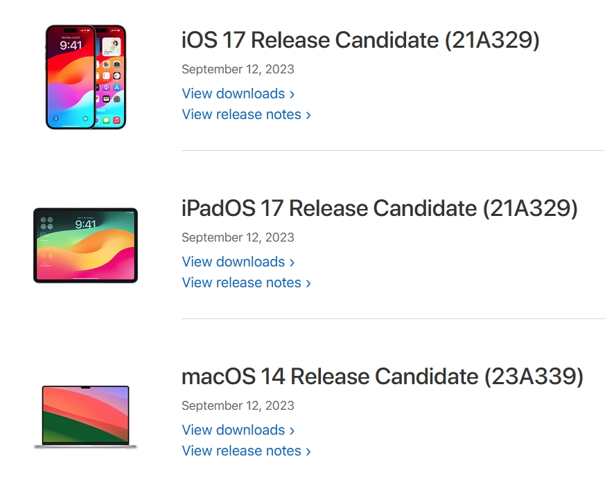 iOS 17 and iPadOS 17 Release Candidates released