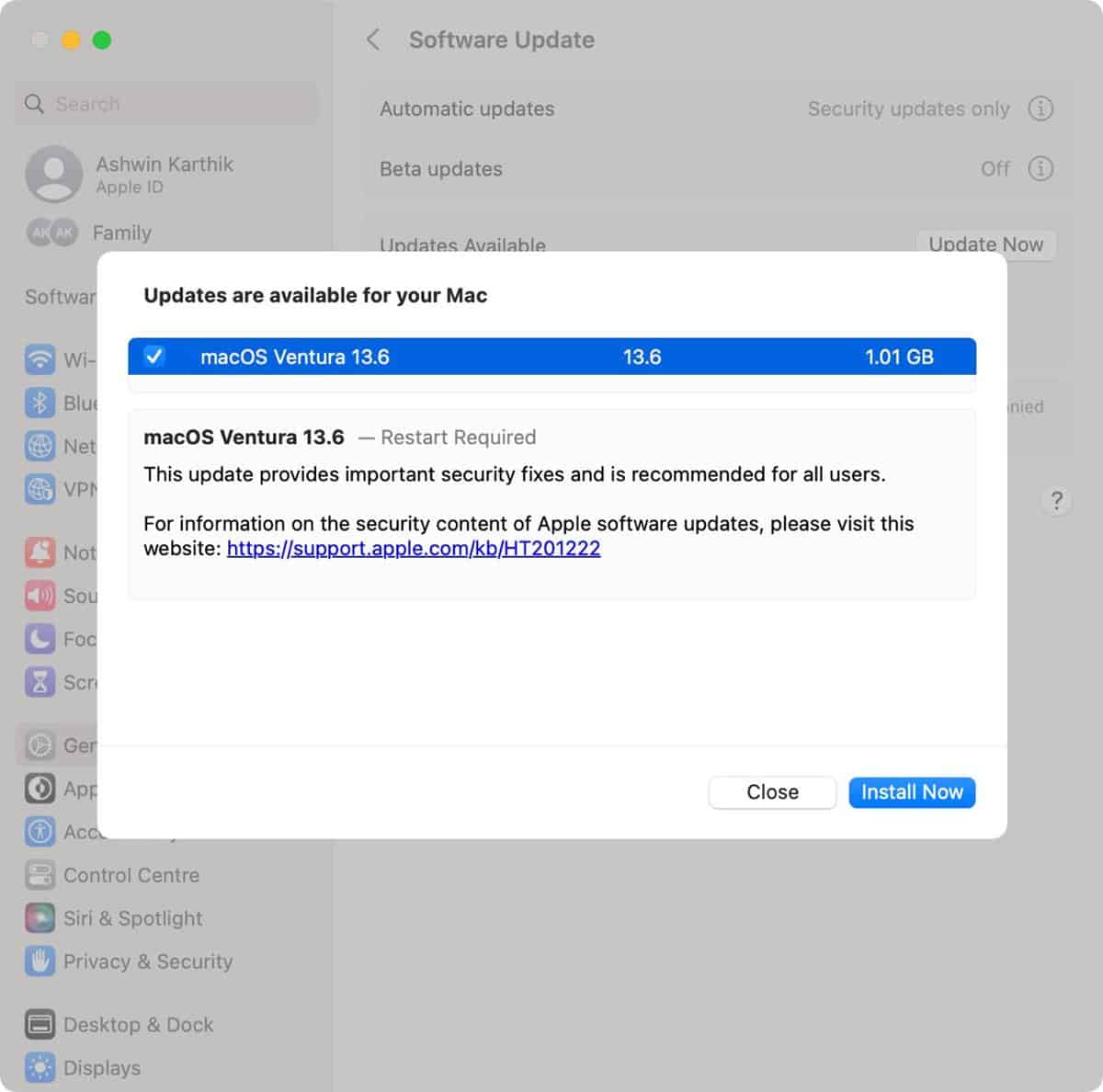 macOS Ventura 13.6 update