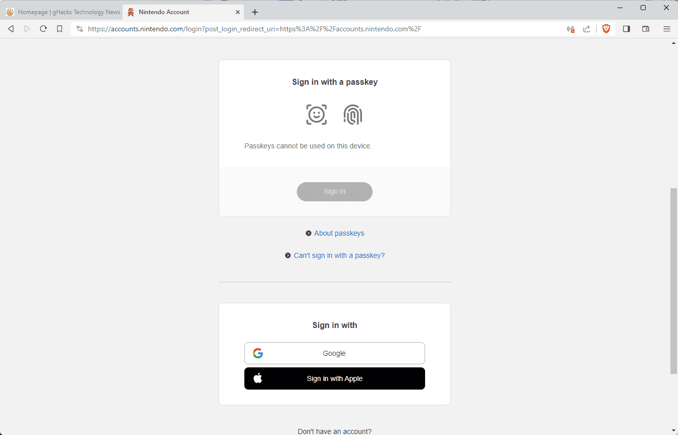 Nintendo adds Passkey passwordless authentication support to accounts -  gHacks Tech News