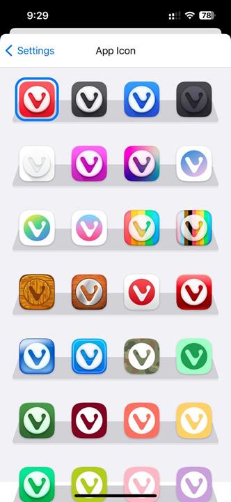 vivadi ios browser - built-in app icons
