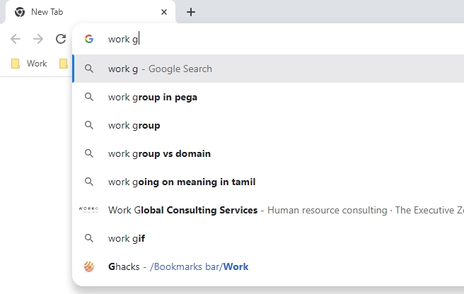 Google chrome address bar Search your bookmark folders