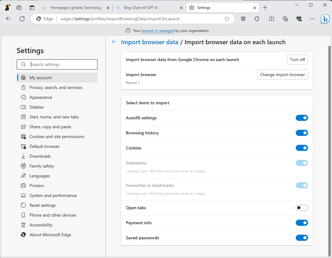 edge auto import data from chrome