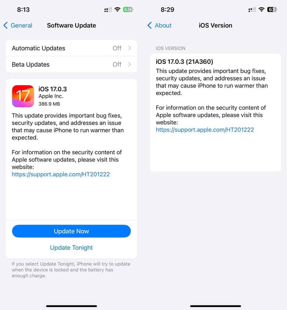 iOS 17.0.3 update