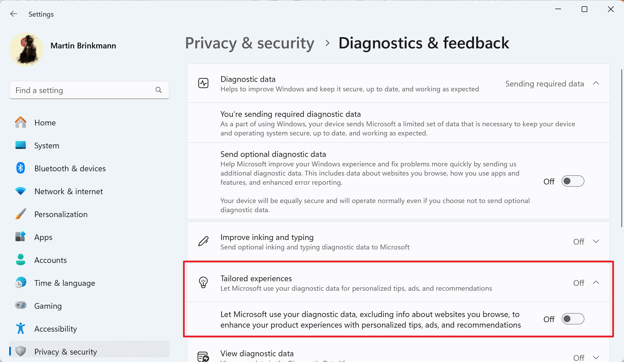 windows 11 tailored experiences