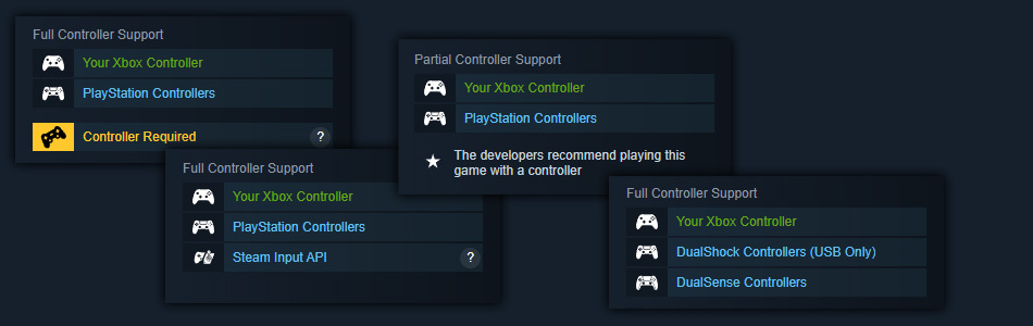 Steam games Full Controller Support and Partial Controller support