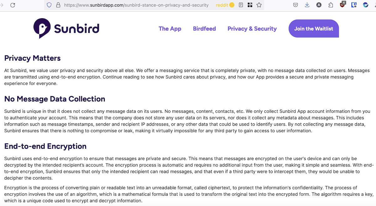 Sunbird app privacy policy