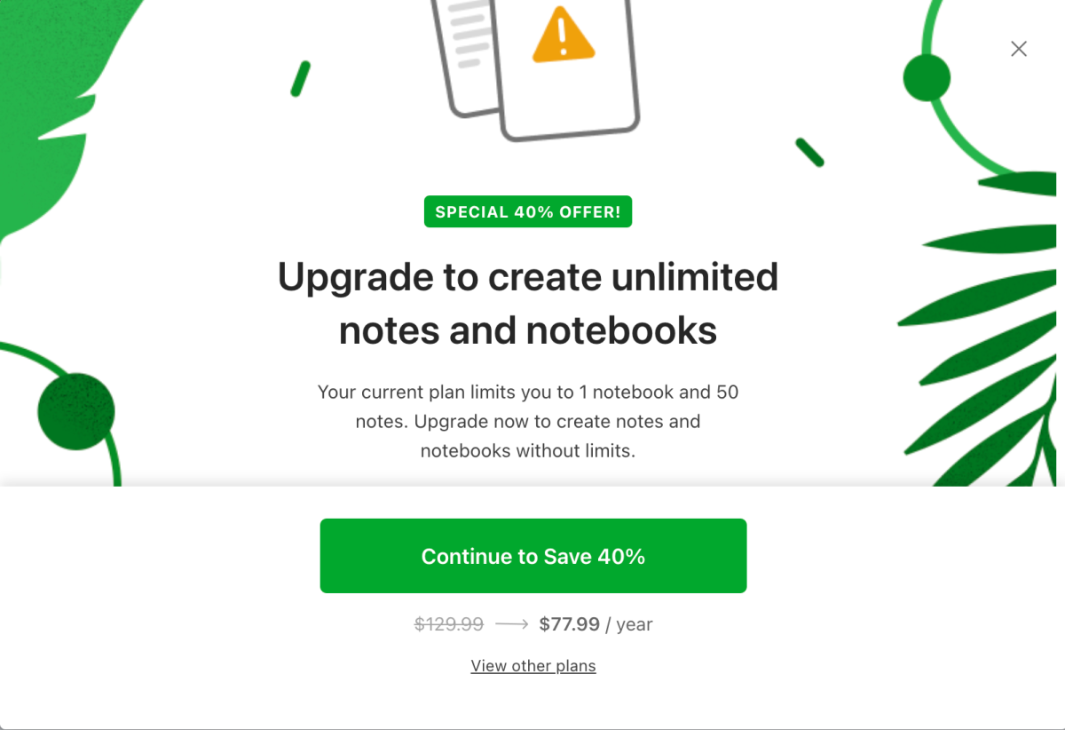 Evernote Free User Limit and offer