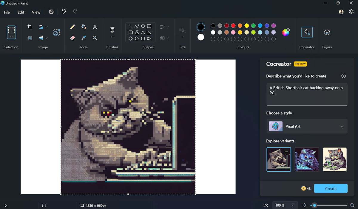 Paint Cocreator AI image generation