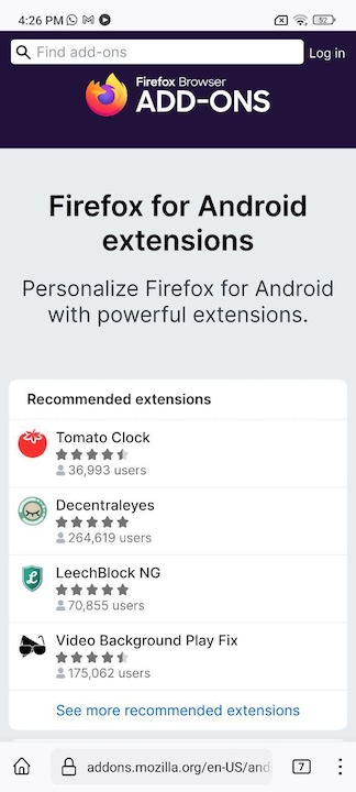 Firefox for Android extensions