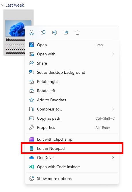 Windows 11 edit in notepad file explorer
