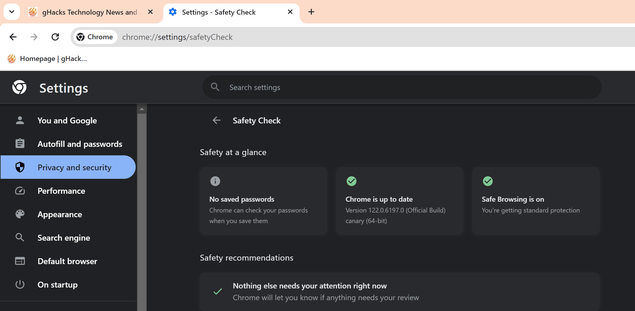 Chrome New Safety Check