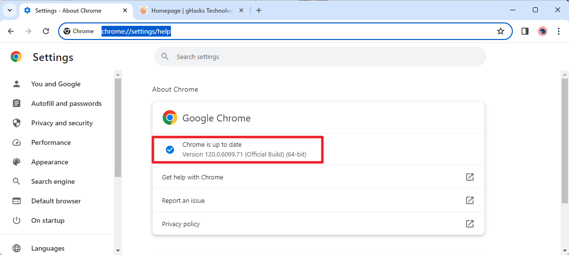 Google Chrome 120 Security update