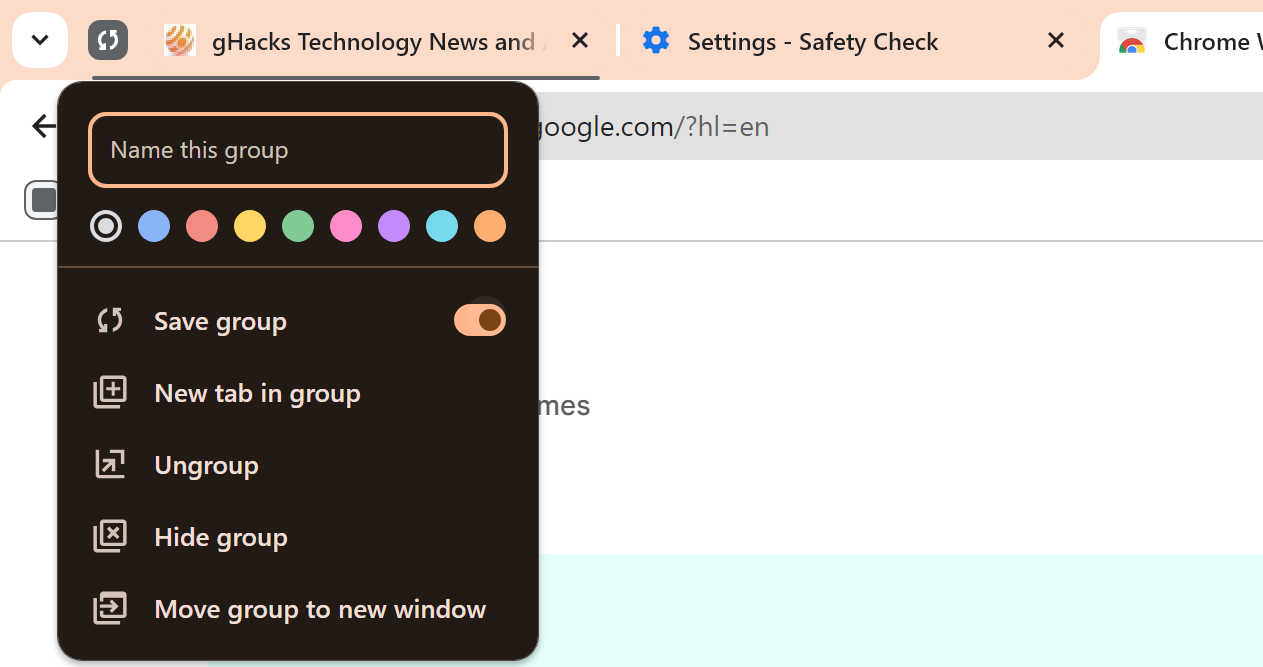 Save Tab Group in Chrome