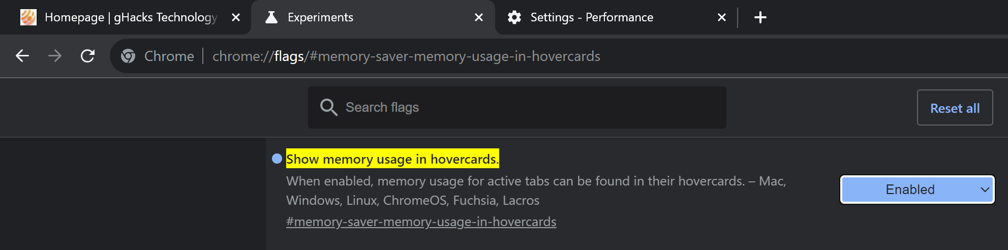 Show Memory of tabs in Chrome