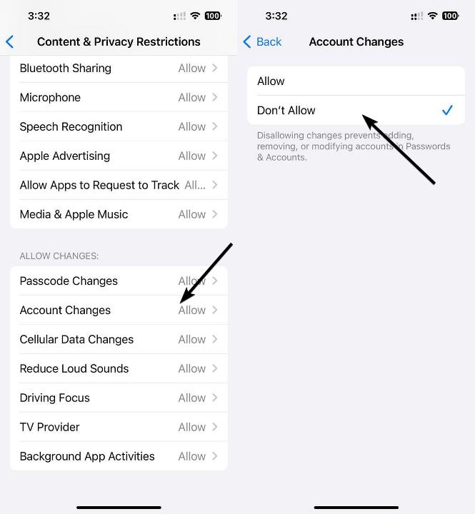 How to block access to account changes on iPhone using Screen Time