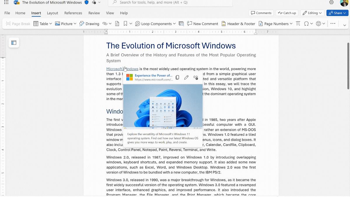How to enable link previews in Word for the web