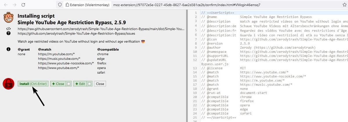 Install Simple YouTube Age Restriction Bypass