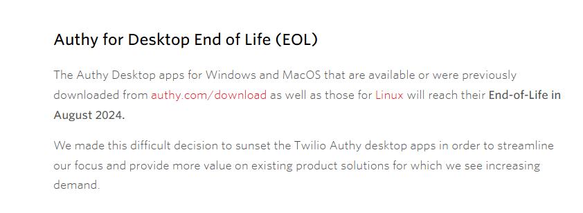 authy for desktop end of life support