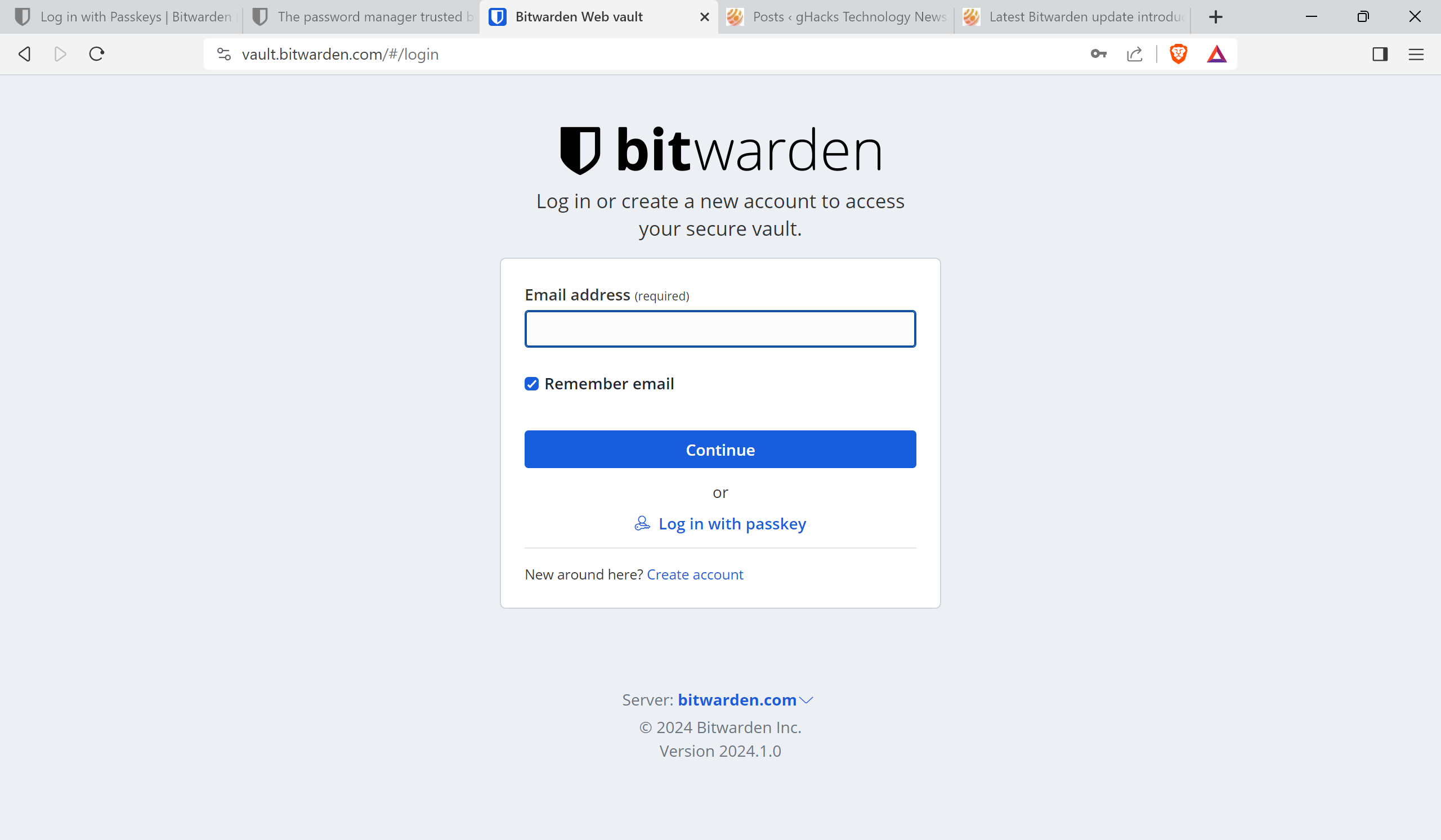 Bitwarden Accedi con Passkey