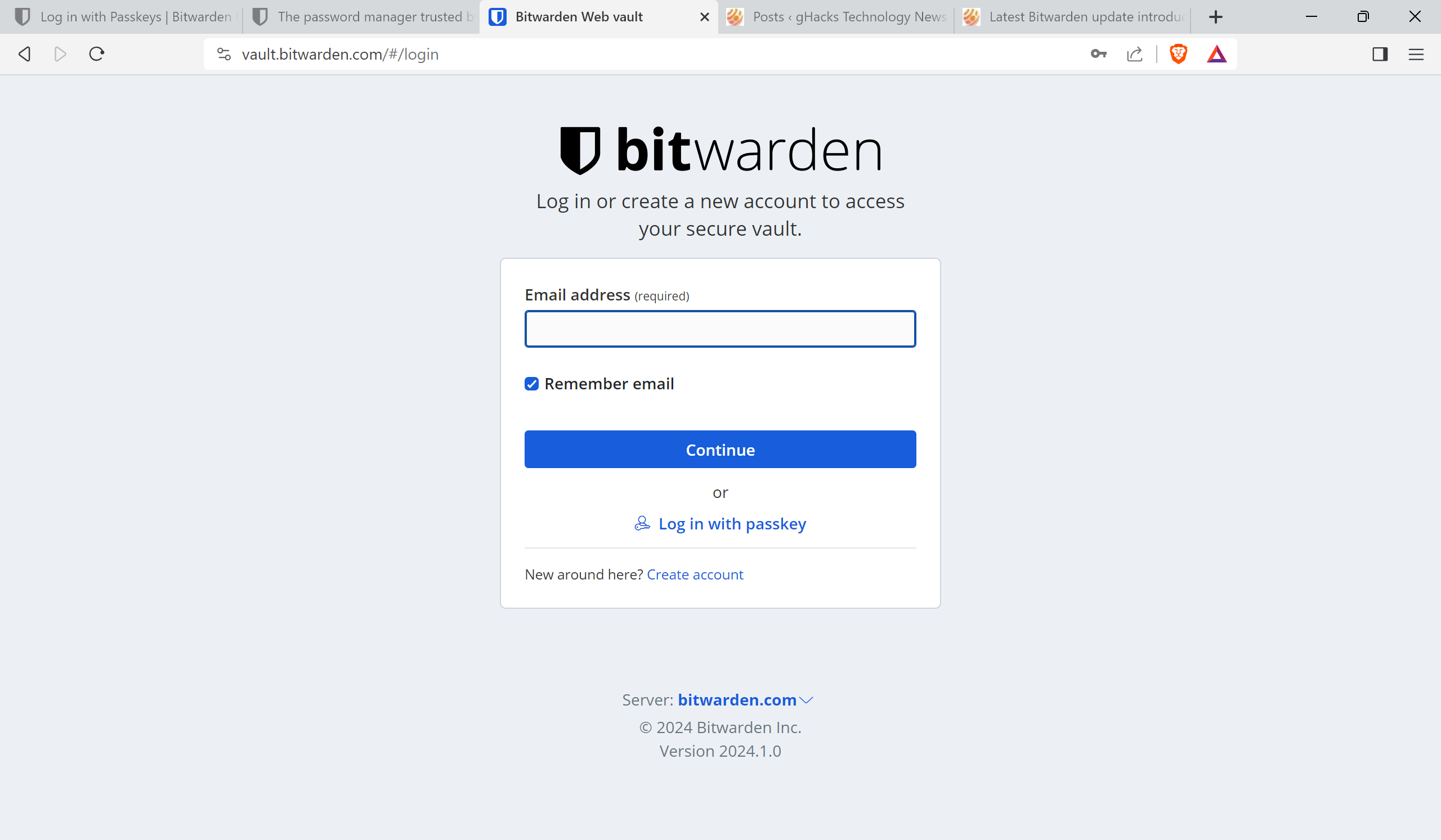 Bitwarden Login with Passkey