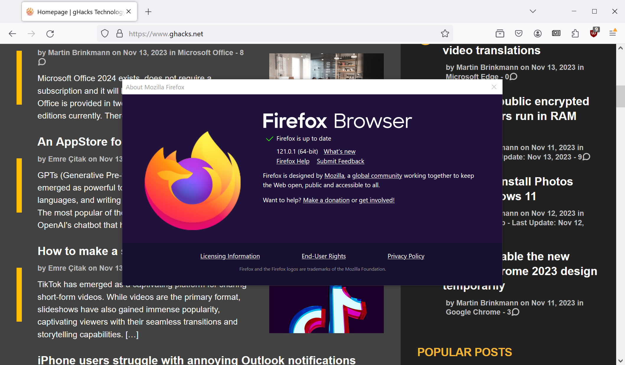 Firefox 121.0.1