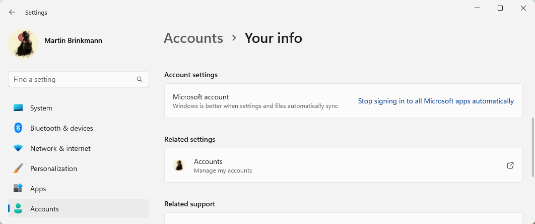 Switch from Microsoft account to local account 