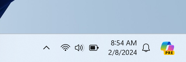 Copilot icon on right side of taskbar