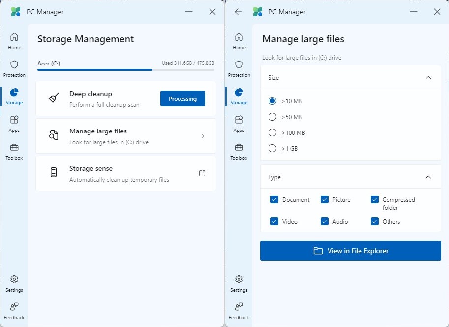 Microsoft PC Manager Windows 10 and 11 storage management