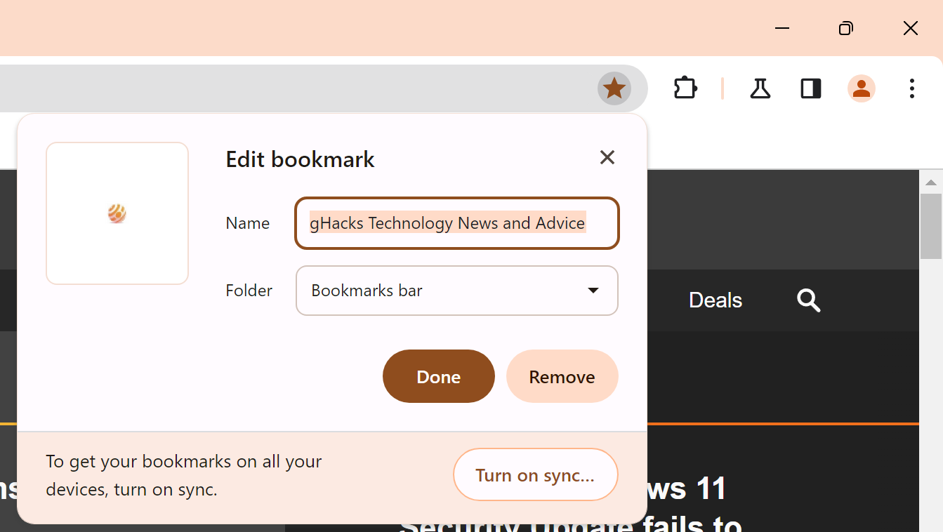 Chrome Edit Bookmark