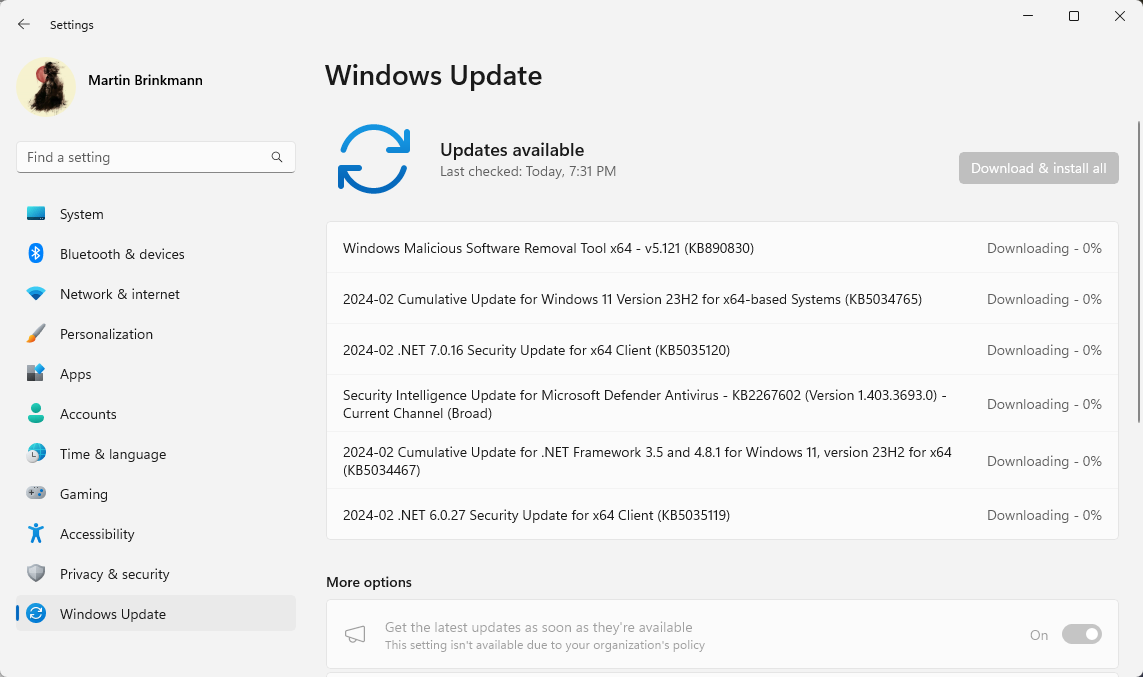 Microsoft Windows Security Updates February 2024 on Windows 10