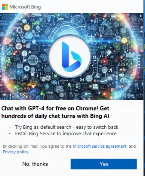 Microsoft Bing popup Windows