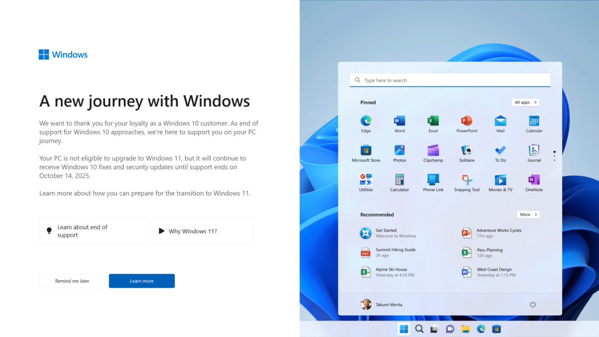 A new journey with Windows: Microsoft's "end of support" notice for Windows 10 users