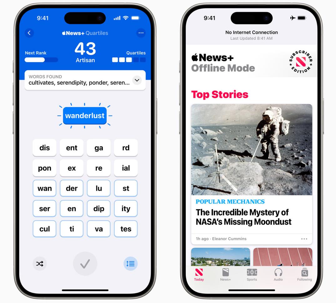 Quartiles word game and offline mode in Apple News app