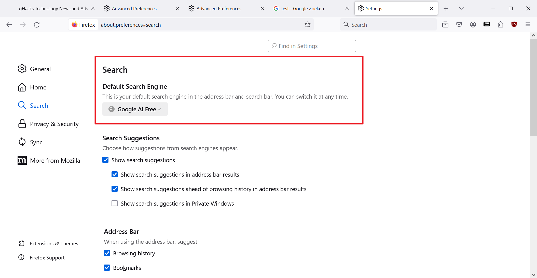 Google AI Free Search Firefox