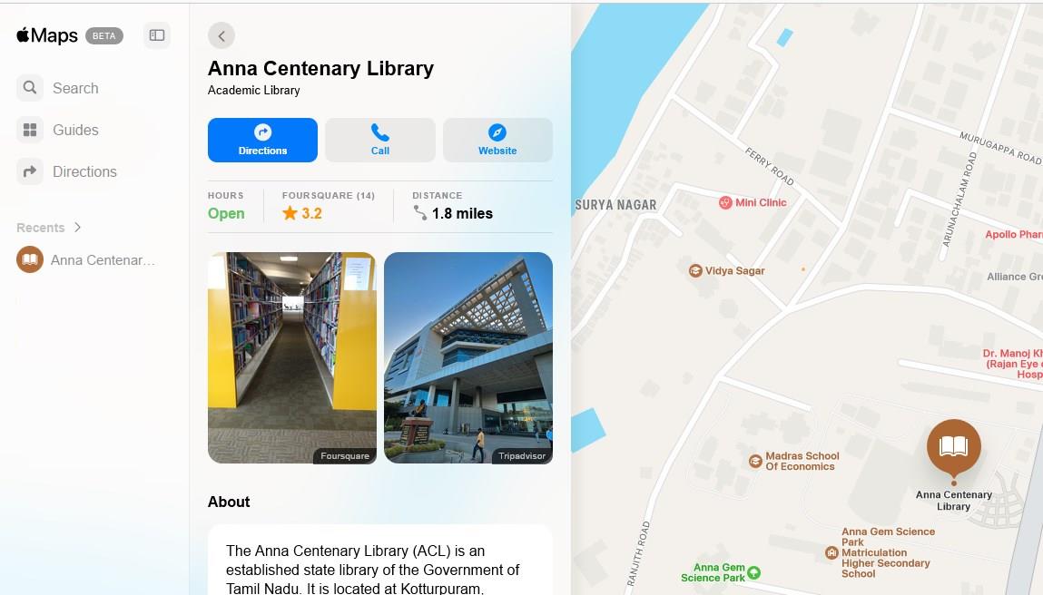 Apple Maps on the web search for a place