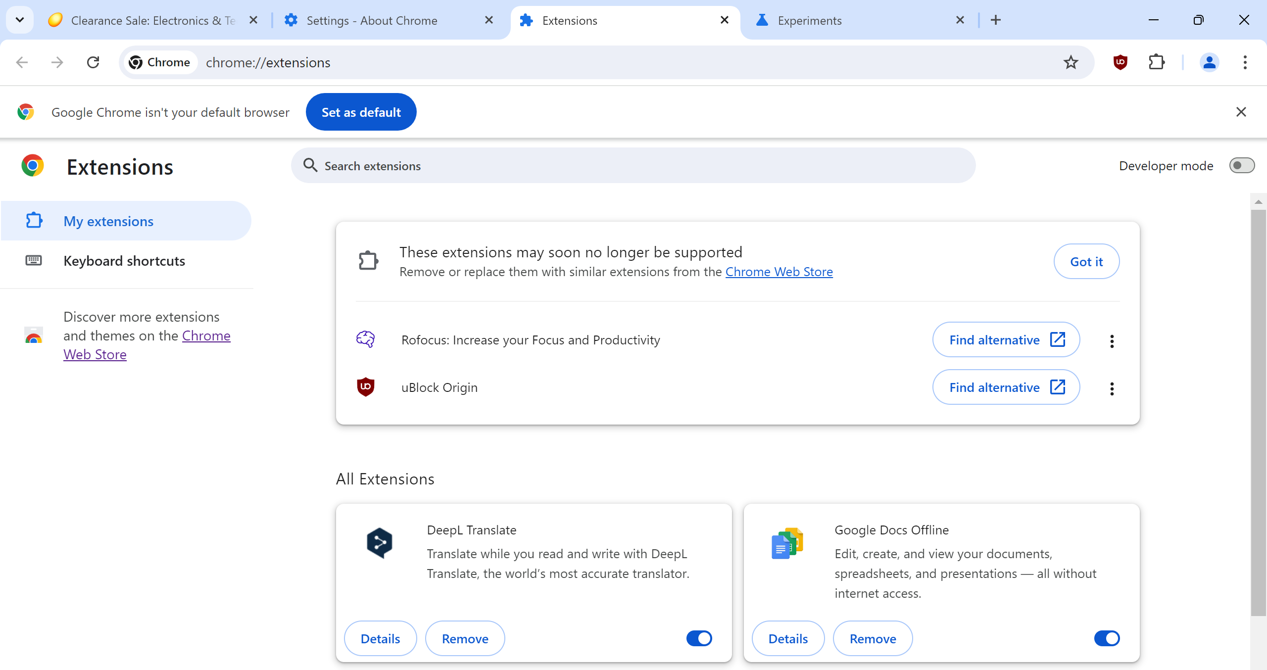 Chrome Extensions Support disabled