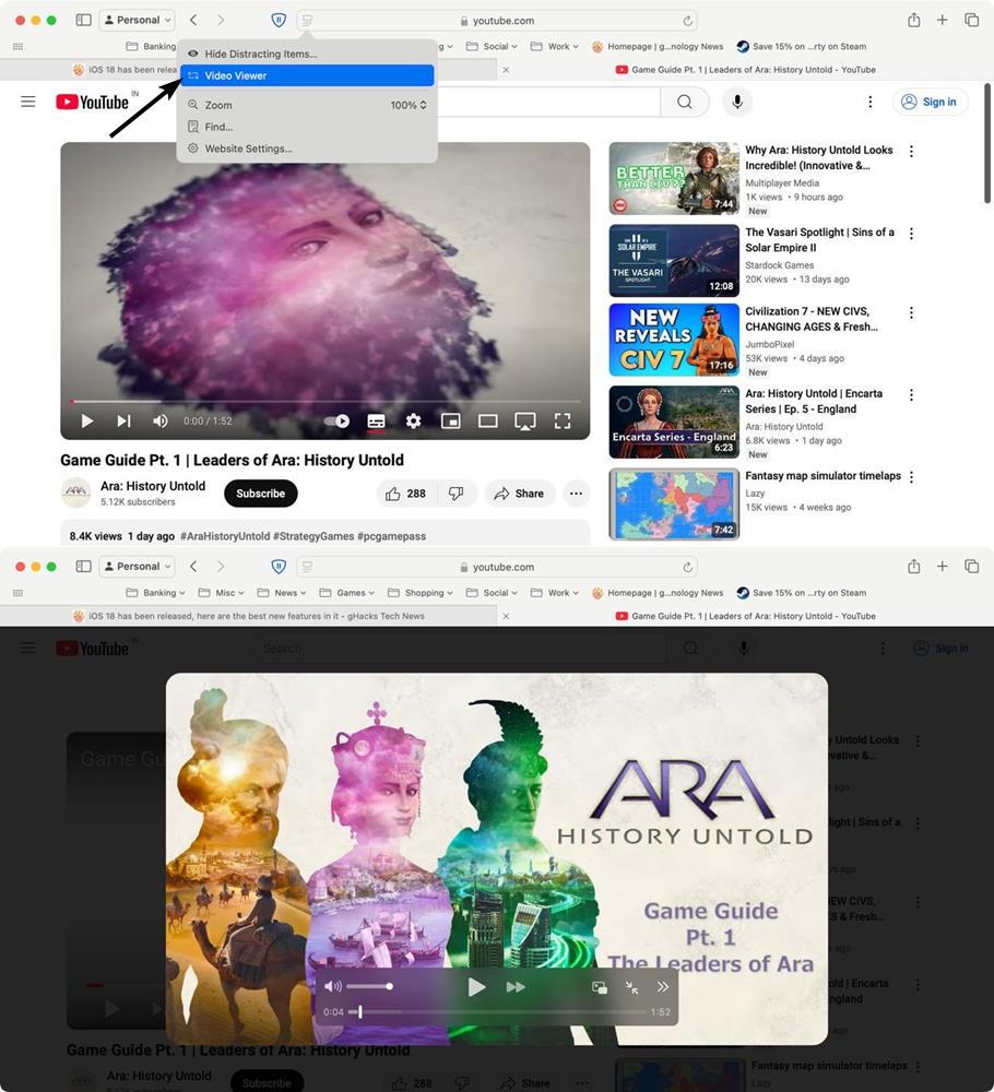 Video Viewer Apple Safari in macOS 15 Sequoia