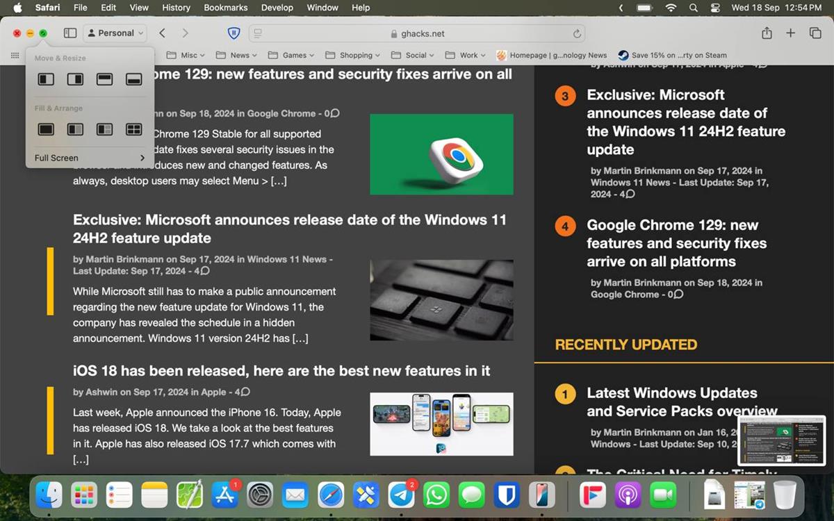 Window Tiling in macOS Sequoia 15