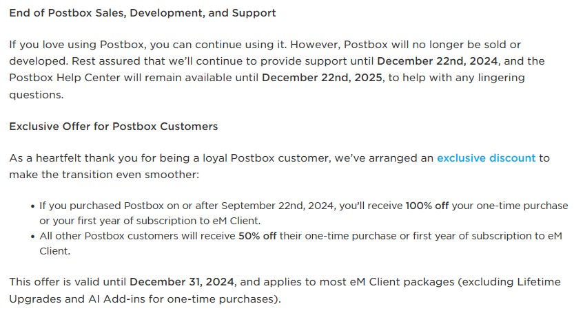 Postbox acquired by eM Client