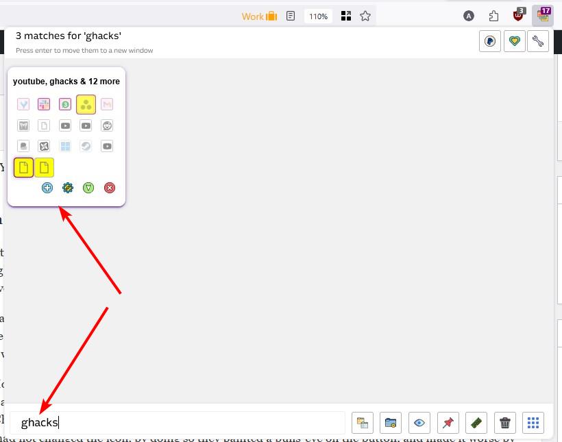 searching for tabs using Tab Manager Plus