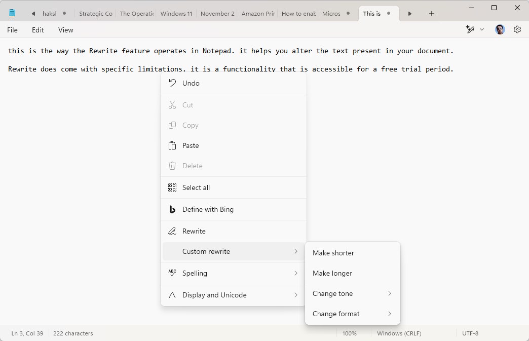 rewrite notepad right-click context menu