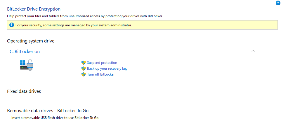 Windows may unexpectedly display a message about Bitlocker settings