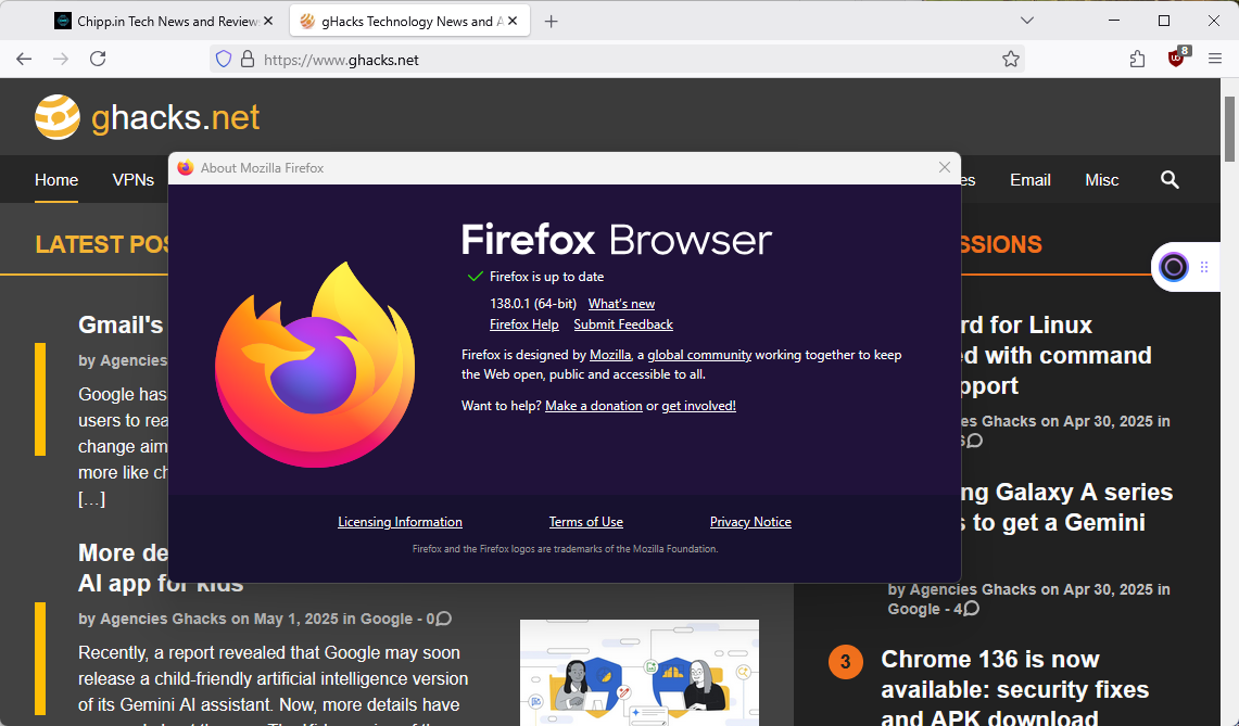 Firefox 138.0.1 Update