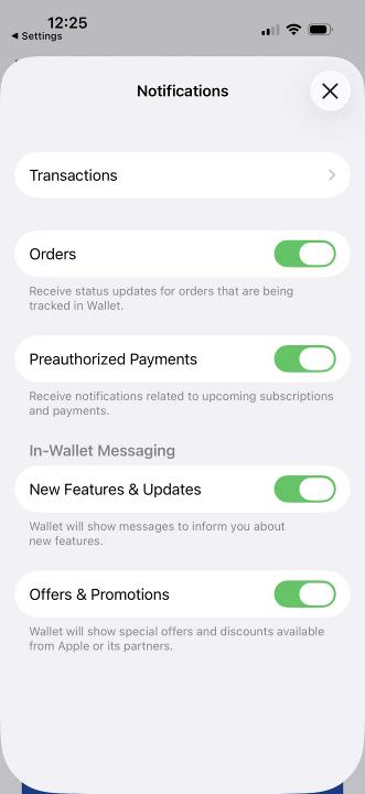 Apple Wallet offers and promotions disable