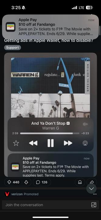 Apple f1 the movie ad notification