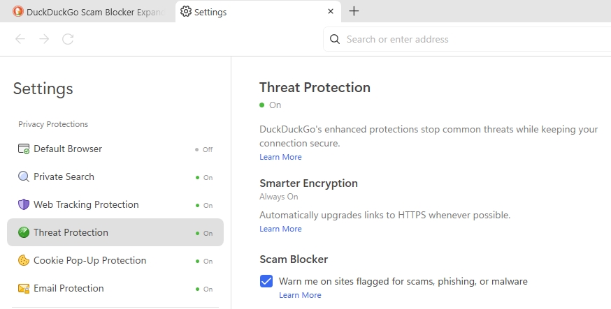 DuckDuckGo Browser's Scam Blocker