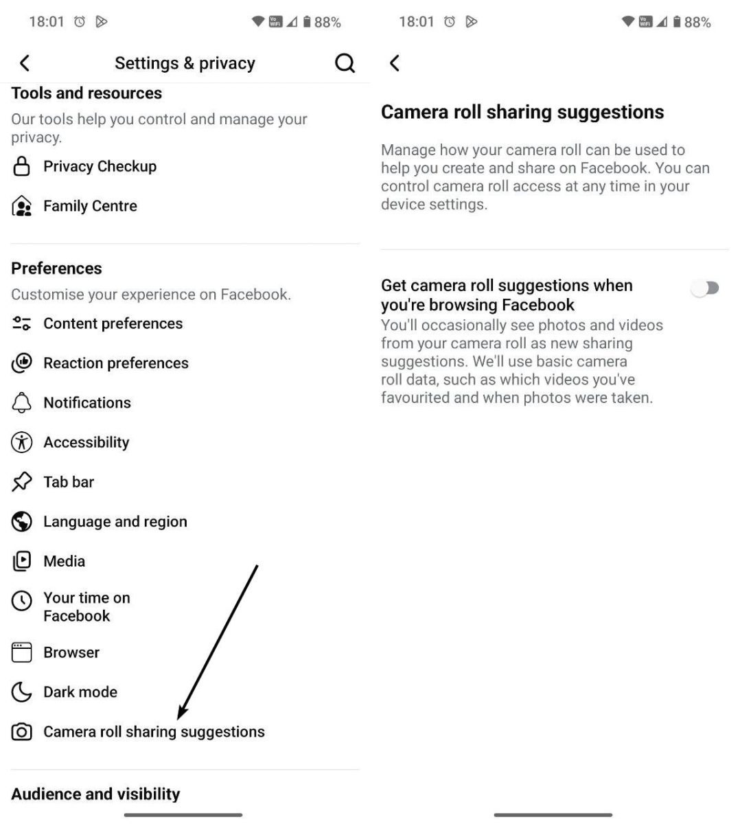 Facebook Camera Roll setting