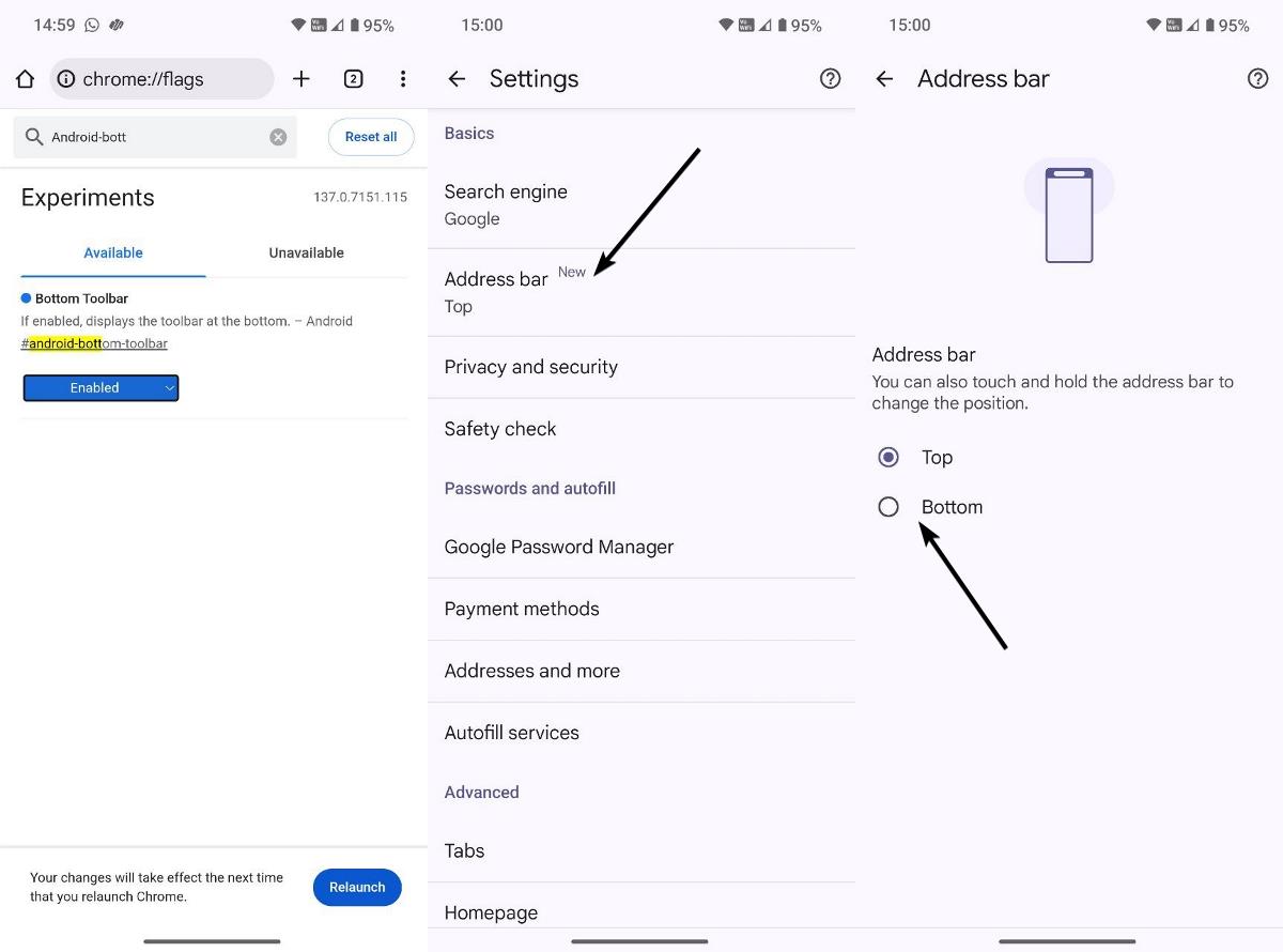 How to enable bottom address bar in google chrome
